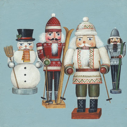 Skier Nutcrackers by David Carter Brown. SKU 27110a. Archival Giclee Fine art print for wall decor.
