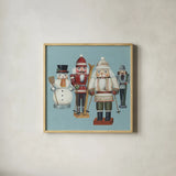 Skier Nutcrackers by David Carter Brown. Shown in a natural wood glass frame for a timeless modern aesthetic. Available as an archival giclee rolled canvas, fine art paper, or poster print. SKU 27110a.