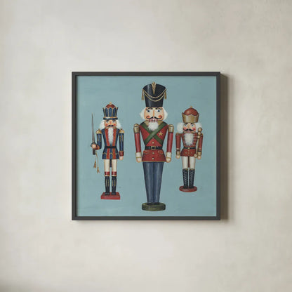 Soldier Nutcrackers by David Carter Brown. Shown in a sleek black glass frame for a contemporary gallery look. Available as an archival giclee rolled canvas, fine art paper, or poster print. SKU 27111a.