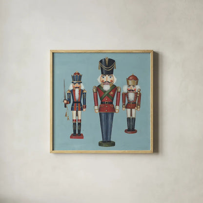 Soldier Nutcrackers by David Carter Brown. Shown in a natural wood glass frame for a timeless modern aesthetic. Available as an archival giclee rolled canvas, fine art paper, or poster print. SKU 27111a.