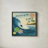 Surfs Up by David Carter Brown. Shown in a sleek black glass frame for a contemporary gallery look. Available as an archival giclee rolled canvas, fine art paper, or poster print. SKU 3206a.