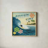 Surfs Up by David Carter Brown. Shown in a natural wood glass frame for a timeless modern aesthetic. Available as an archival giclee rolled canvas, fine art paper, or poster print. SKU 3206a.