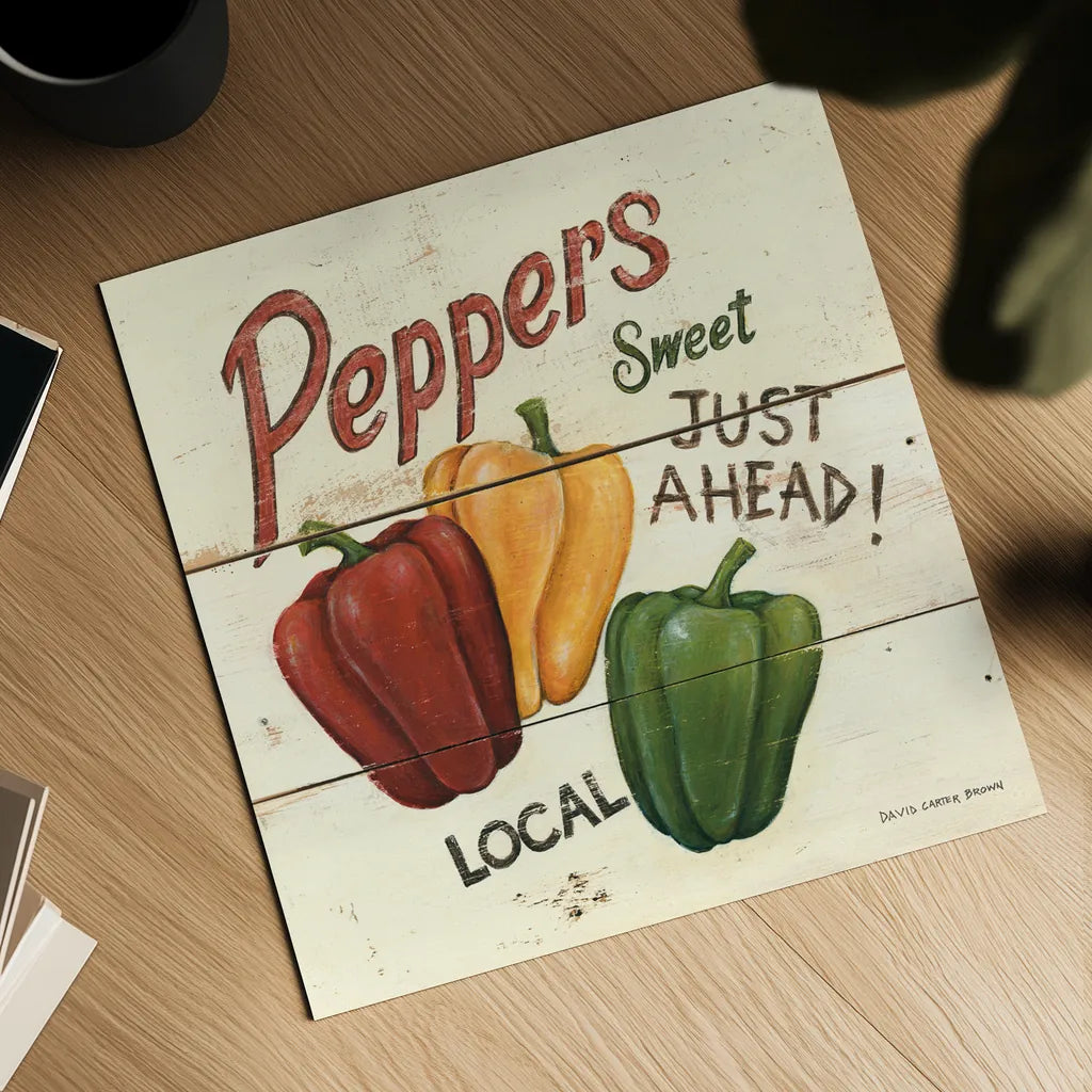 Sweet Peppers by David Carter Brown. Shown as a detailed flat fine art print, highlighting archival giclee quality. Available as an archival giclee rolled canvas, fine art paper, or poster print. SKU 3183a.