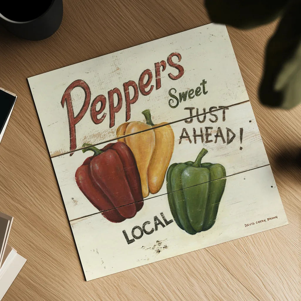 Sweet Peppers by David Carter Brown. Shown as a detailed flat fine art print, highlighting archival giclee quality. Available as an archival giclee rolled canvas, fine art paper, or poster print. SKU 3191a.