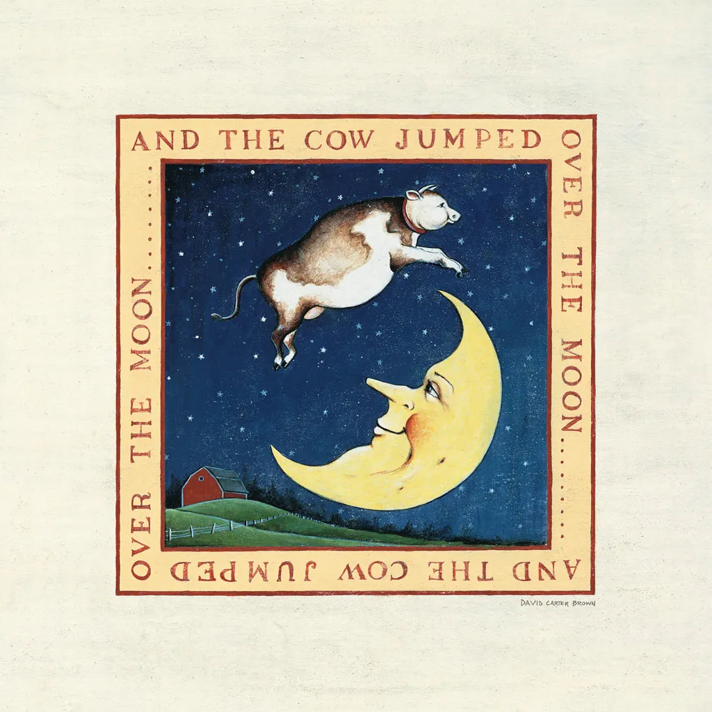 The Cow Jumped by David Carter Brown. SKU 3153a. Archival Giclee Fine art print for wall decor.
