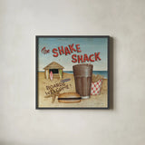 The Shake Shack by David Carter Brown. Shown in a sleek black glass frame for a contemporary gallery look. Available as an archival giclee rolled canvas, fine art paper, or poster print. SKU 3207a.