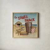 The Shake Shack by David Carter Brown. Shown in a natural wood glass frame for a timeless modern aesthetic. Available as an archival giclee rolled canvas, fine art paper, or poster print. SKU 3207a.