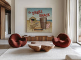 The Shake Shack by David Carter Brown. Shown as extra-large giant wall art in a modern living room. Available as an archival giclee rolled canvas, fine art paper, or poster print. SKU 3207a.