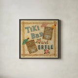 Tiki Bar by David Carter Brown. Shown in a sleek black glass frame for a contemporary gallery look. Available as an archival giclee rolled canvas, fine art paper, or poster print. SKU 3208a.