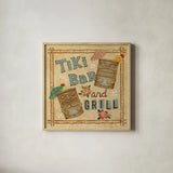 Tiki Bar by David Carter Brown. Shown in a natural wood glass frame for a timeless modern aesthetic. Available as an archival giclee rolled canvas, fine art paper, or poster print. SKU 3208a.