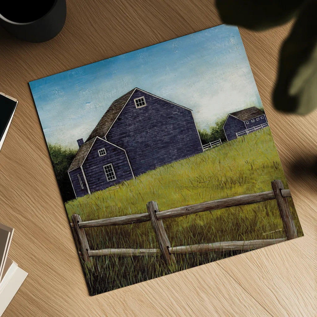 Weathered Barns Navy by David Carter Brown. Shown as a detailed flat fine art print, highlighting archival giclee quality. Available as an archival giclee rolled canvas, fine art paper, or poster print. SKU 70435a.