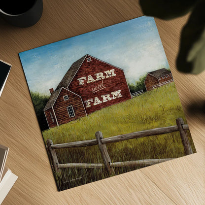 Weathered Barns Red with Words by David Carter Brown. Shown as a detailed flat fine art print, highlighting archival giclee quality. Available as an archival giclee rolled canvas, fine art paper, or poster print. SKU 27737a.