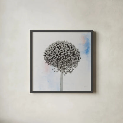 Agapanthus I by Deborah Revell. Shown in a sleek black glass frame for a contemporary gallery look. Available as an archival giclee rolled canvas, fine art paper, or poster print. SKU 91621a.