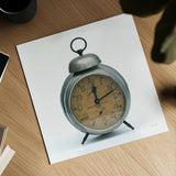 Alarm Clock by Deborah Revell. Shown as a detailed flat fine art print, highlighting archival giclee quality. Available as an archival giclee rolled canvas, fine art paper, or poster print. SKU 92063a.