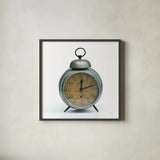 Alarm Clock by Deborah Revell. Shown in a sleek black glass frame for a contemporary gallery look. Available as an archival giclee rolled canvas, fine art paper, or poster print. SKU 92063a.
