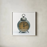 Alarm Clock by Deborah Revell. Shown in a crisp white glass frame for a clean and minimalist style. Available as an archival giclee rolled canvas, fine art paper, or poster print. SKU 92063a.