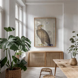 American Hawk by Deborah Revell. shown as a print in a natural wood frame in a dining room. Available as a archival giclee rolled canvas, fine art paper, or poster print. SKU 100614h.