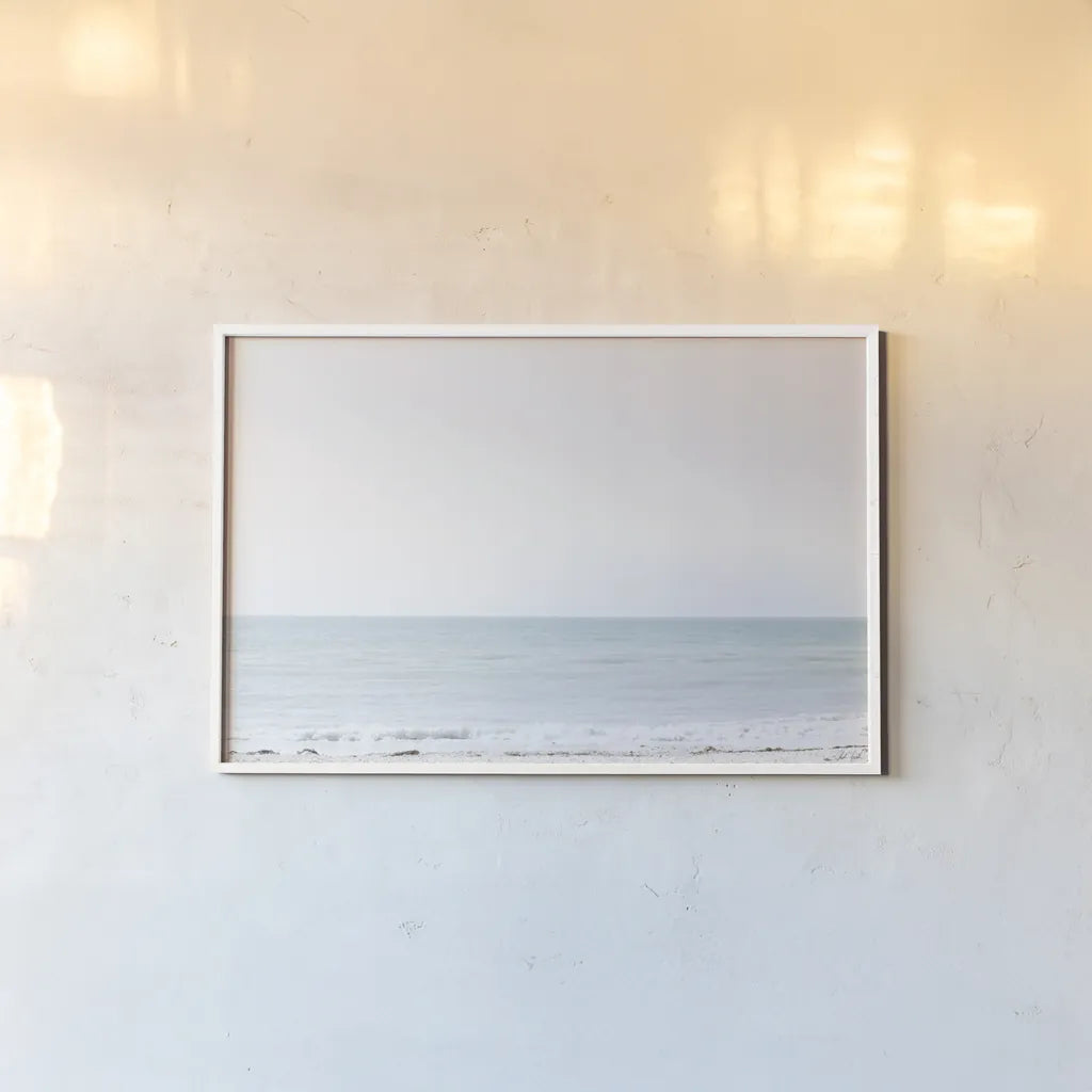 Aqua Sea by Deborah Revell. shown as a paper print in a white frame. Available as a archival giclee rolled canvas, fine art paper, or poster print. SKU 100316i.