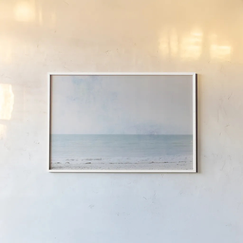 Aqua Sea by Deborah Revell. shown as a paper print in a white frame. Available as a archival giclee rolled canvas, fine art paper, or poster print. SKU 91247i.