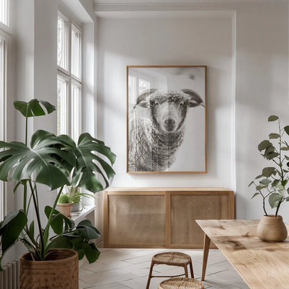 Barn Buddy II by Deborah Revell. shown as a print in a natural wood frame in a dining room. Available as a archival giclee rolled canvas, fine art paper, or poster print. SKU 96302h.