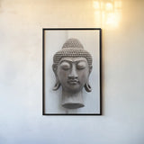 Beach Buddha by Deborah Revell. shown as a paper print in a black flame. Available as a archival giclee rolled canvas, fine art paper, or poster print. SKU 93996h.