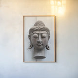 Beach Buddha by Deborah Revell. shown as a paper print in a natural frame. Available as a archival giclee rolled canvas, fine art paper, or poster print. SKU 93996h.