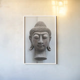 Beach Buddha by Deborah Revell. shown as a paper print in a white frame. Available as a archival giclee rolled canvas, fine art paper, or poster print. SKU 93996h.