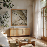 Beach Grass II by Deborah Revell. Shown in a natural wood frame in a cozy modern living room. Available as an archival giclee rolled canvas, fine art paper, or poster print. SKU 91631a.