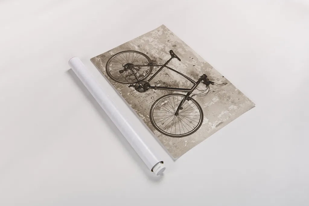Bike by Deborah Revell. shown as a rolled paper print. Available as archival giclee rolled canvas, fine art paper, or poster print. SKU 91411i.