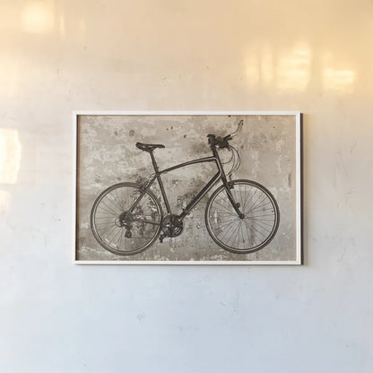 Bike by Deborah Revell. shown as a paper print in a white frame. Available as a archival giclee rolled canvas, fine art paper, or poster print. SKU 91411i.