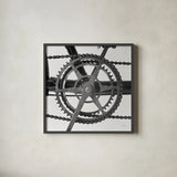 Bike Detail II by Deborah Revell. Shown in a sleek black glass frame for a contemporary gallery look. Available as an archival giclee rolled canvas, fine art paper, or poster print. SKU 104370a.