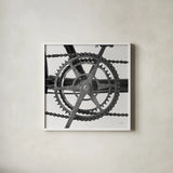 Bike Detail II by Deborah Revell. Shown in a crisp white glass frame for a clean and minimalist style. Available as an archival giclee rolled canvas, fine art paper, or poster print. SKU 104370a.