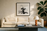 Bike Detail IV by Deborah Revell. Displayed in a glass frame with matte in a clean modern living room. Available as an archival giclee rolled canvas, fine art paper, or poster print. SKU 104372a.