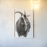 Billy Goats Gruff I by Deborah Revell. shown as a paper print in a white frame. Available as a archival giclee rolled canvas, fine art paper, or poster print. SKU 96293h.