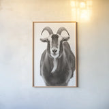 Billy Goats Gruff III by Deborah Revell. shown as a paper print in a natural frame. Available as a archival giclee rolled canvas, fine art paper, or poster print. SKU 96295h.