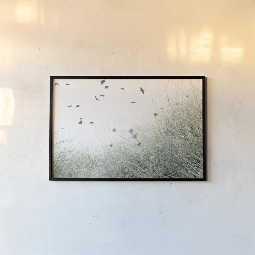 Birds Flying South by Deborah Revell. shown as a paper print in a black flame. Available as a archival giclee rolled canvas, fine art paper, or poster print. SKU 95478i.