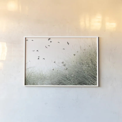 Birds Flying South by Deborah Revell. shown as a paper print in a white frame. Available as a archival giclee rolled canvas, fine art paper, or poster print. SKU 95478i.