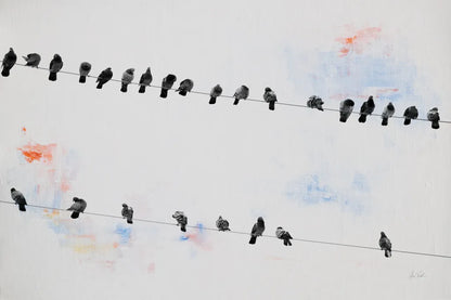 Birds on a Wire by Deborah Revell. SKU 91412i. Archival Giclee Fine art print for wall decor.
