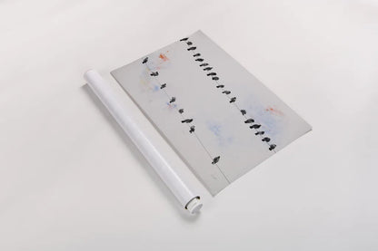 Birds on a Wire by Deborah Revell. shown as a rolled paper print. Available as archival giclee rolled canvas, fine art paper, or poster print. SKU 91412i.