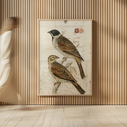 Black Headed Bunting by Deborah Revell. shown as over sized large wall art. Available as an archival giclee rolled canvas, fine art paper, or poster print. SKU 101631h.