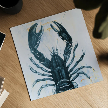 Blue Lobster by Deborah Revell. Shown as a detailed flat fine art print, highlighting archival giclee quality. Available as an archival giclee rolled canvas, fine art paper, or poster print. SKU 91160a.