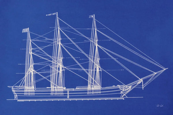 Blue Schooner I by Deborah Revell. SKU 104263i. Archival Giclee Fine art print for wall decor.