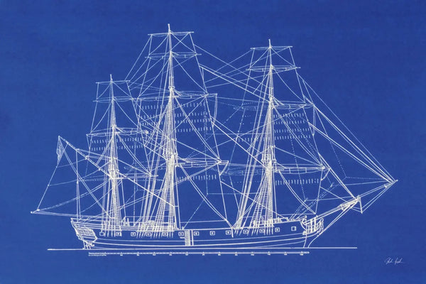 Blue Schooner II by Deborah Revell. SKU 104264i. Archival Giclee Fine art print for wall decor.