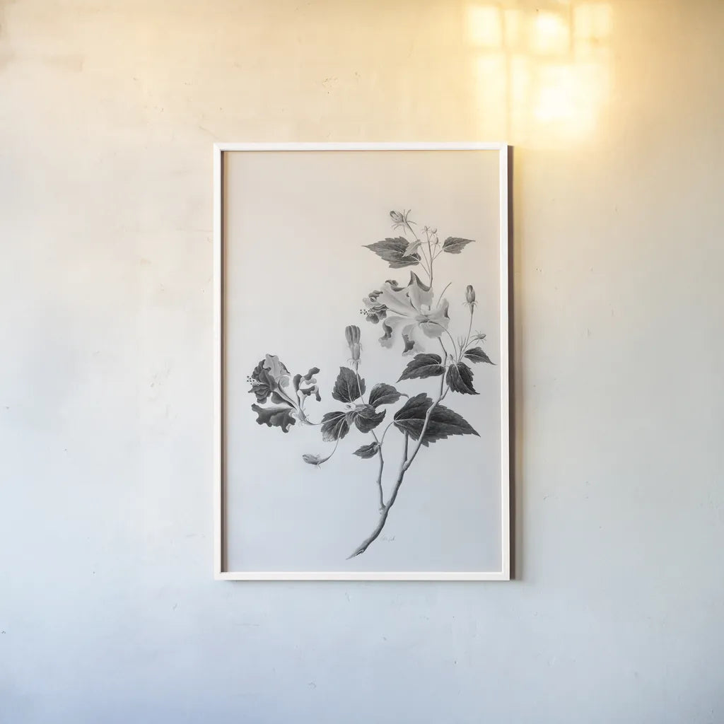 Botanical I by Deborah Revell. shown as a paper print in a white frame. Available as a archival giclee rolled canvas, fine art paper, or poster print. SKU 96567h.