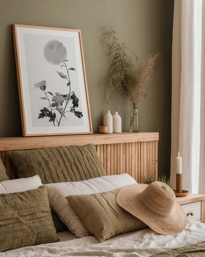 Botanical IV by Deborah Revell. shown as a paper print in a natural frame. Available as a archival giclee rolled canvas, fine art paper, or poster print. SKU 96570h.