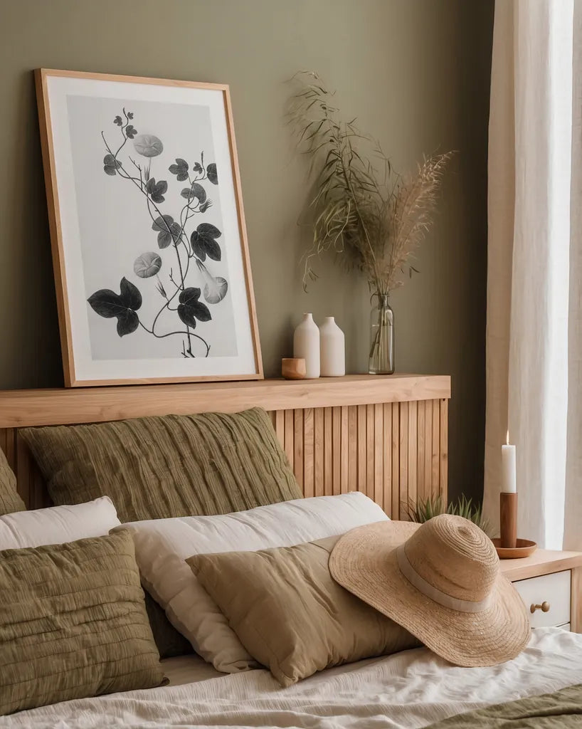 Botanical VI by Deborah Revell. shown as a paper print in a natural frame. Available as a archival giclee rolled canvas, fine art paper, or poster print. SKU 96572h.