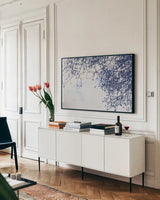 Branches by Deborah Revell. shown as a framed stretched canvas in a living room above a console. Available as a archival giclee rolled canvas, fine art paper, or poster print. SKU 90978i.