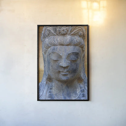Buddha by Deborah Revell. shown as a paper print in a black flame. Available as a archival giclee rolled canvas, fine art paper, or poster print. SKU 93999h.
