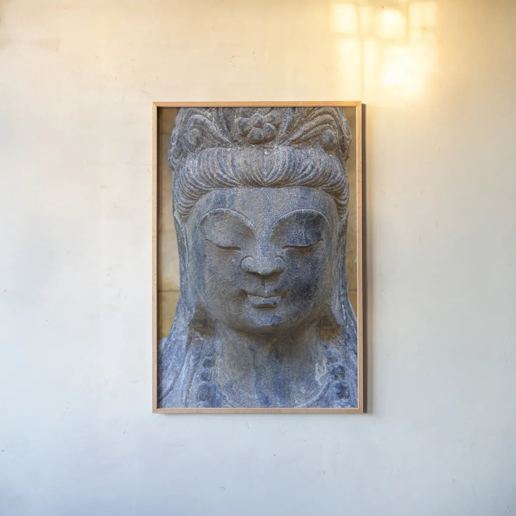 Buddha by Deborah Revell. shown as a paper print in a natural frame. Available as a archival giclee rolled canvas, fine art paper, or poster print. SKU 93999h.