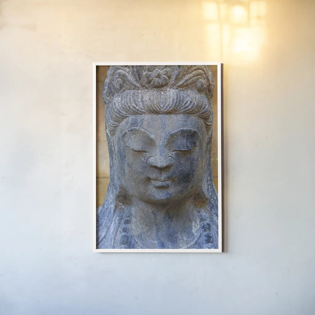 Buddha by Deborah Revell. shown as a paper print in a white frame. Available as a archival giclee rolled canvas, fine art paper, or poster print. SKU 93999h.